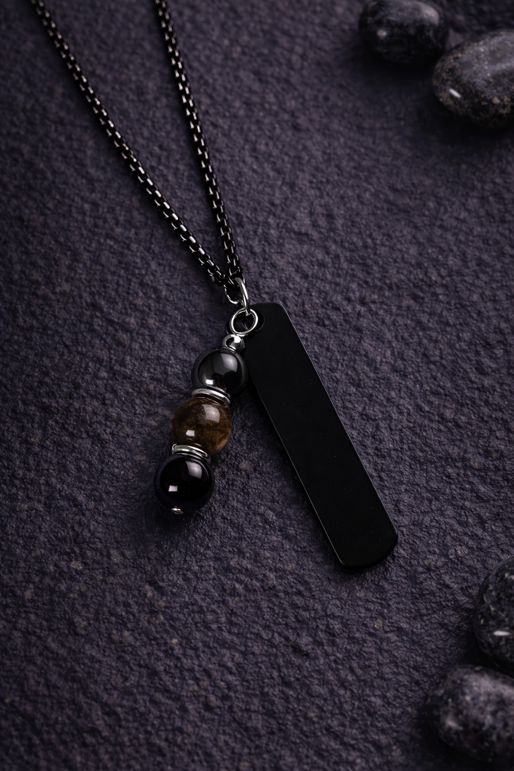 Collier Pilier Intérieur – Onyx, Œil de Tigre & Hématite