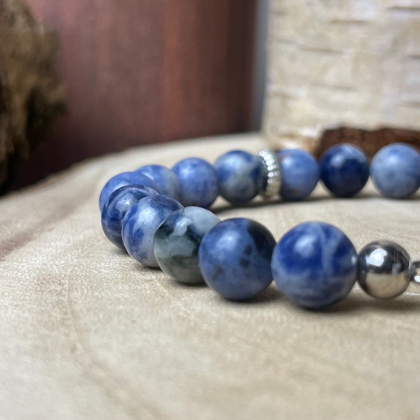 Bracelet personnalisé en Sodalite naturelle – Médaillon photo 20 mm | Clarté d’Esprit