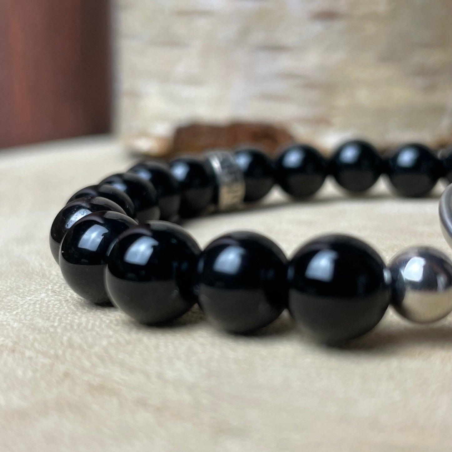 Bracelet personnalisé en Onyx naturelle – Médaillon photo 20 mm | Nuit Protectrice