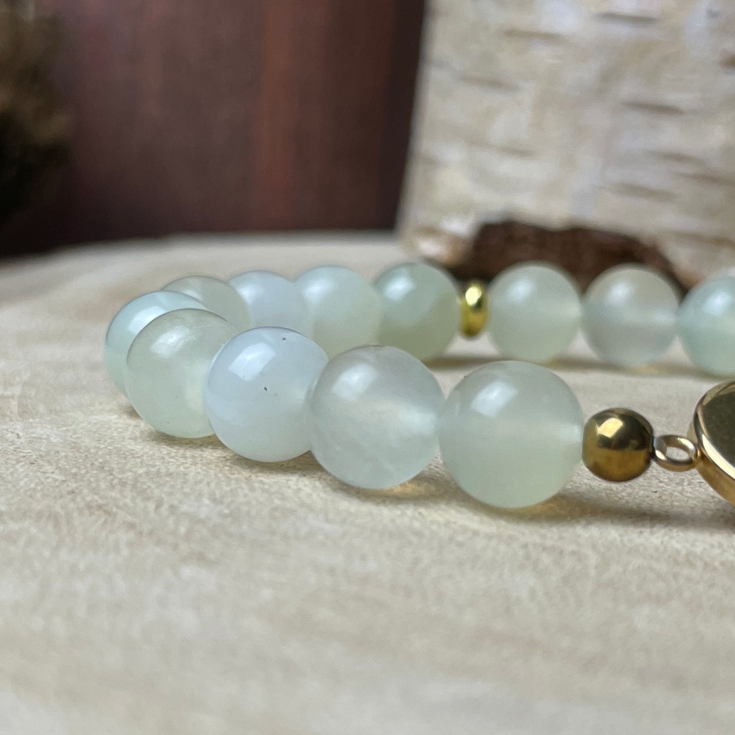 Bracelet personnalisé en Jade naturelle – Médaillon photo 12 mm | Harmonie Verte