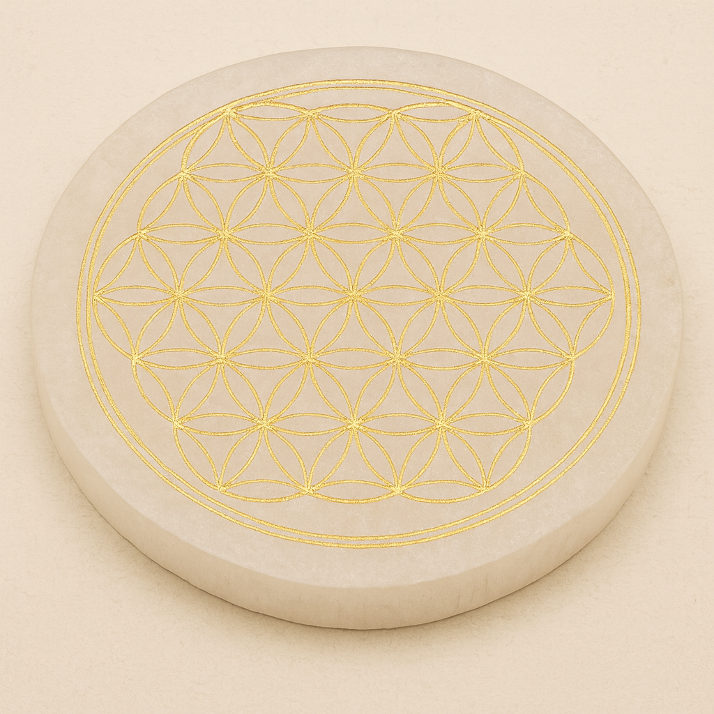 Plaque de Sélénite – Rechargement des Pierres (Ø 10 cm)