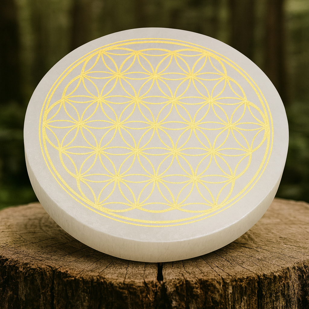 Plaque de Sélénite – Rechargement des Pierres (Ø 10 cm)