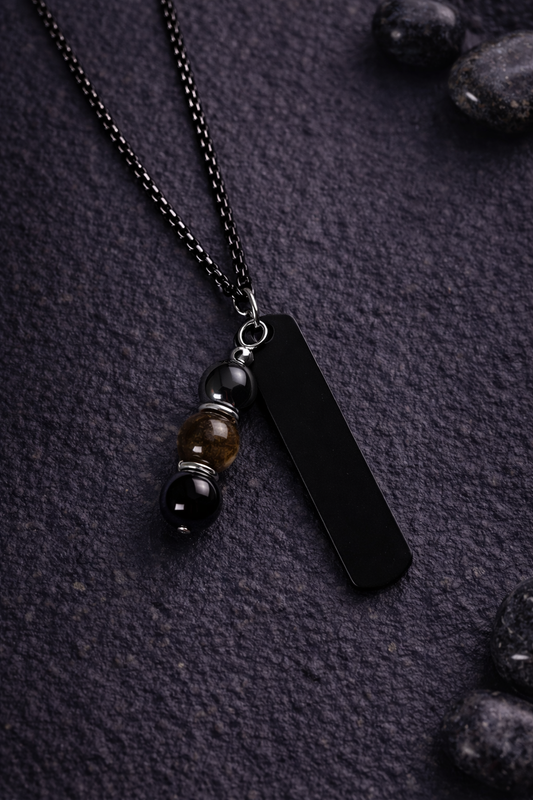 Collier Pilier Intérieur – Onyx, Œil de Tigre & Hématite