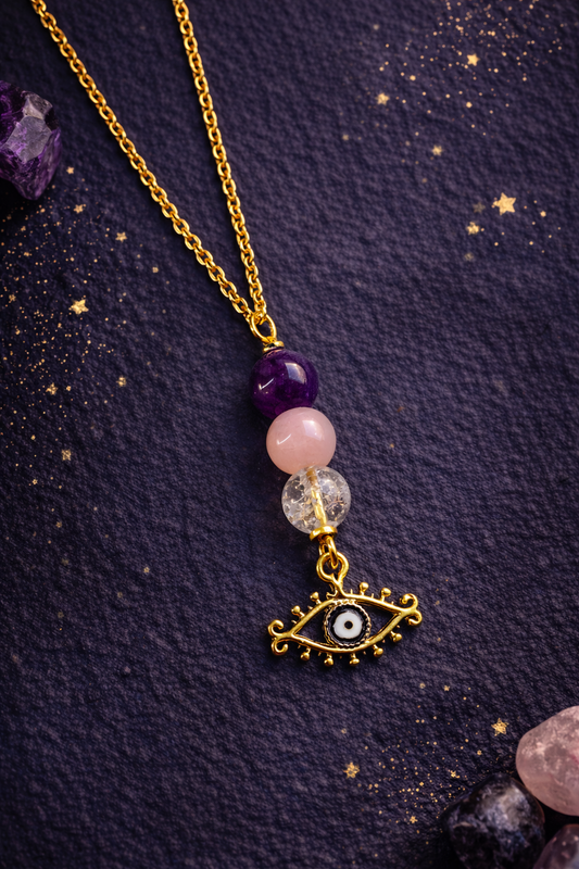 Collier Regard de l’Âme – Améthyste, Quartz Rose & Cristal de Roche