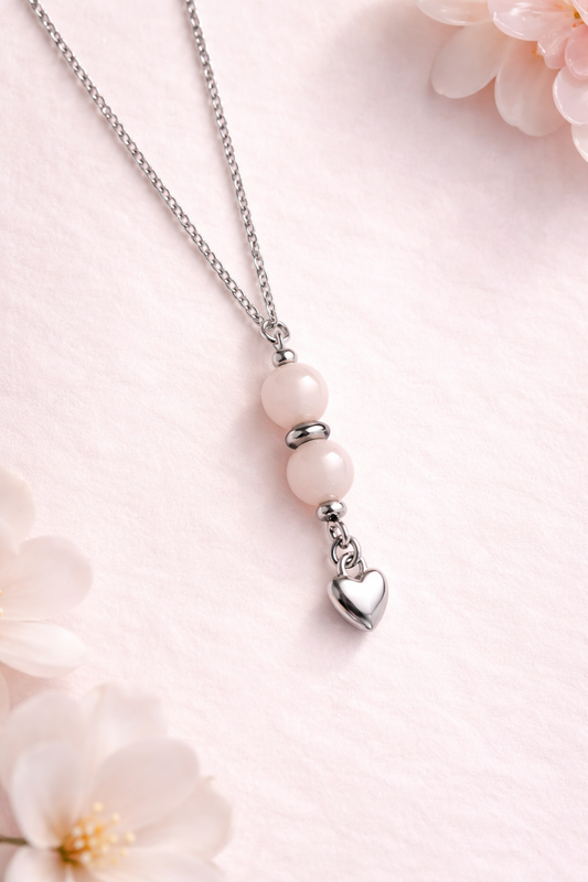 Collier Cœur Apaisé – Quartz Rose