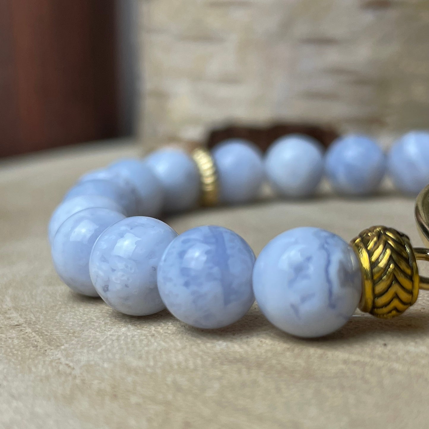 Bracelet personnalisé en Calcédoine naturelle – Médaillon photo 20 mm | Voix Douce