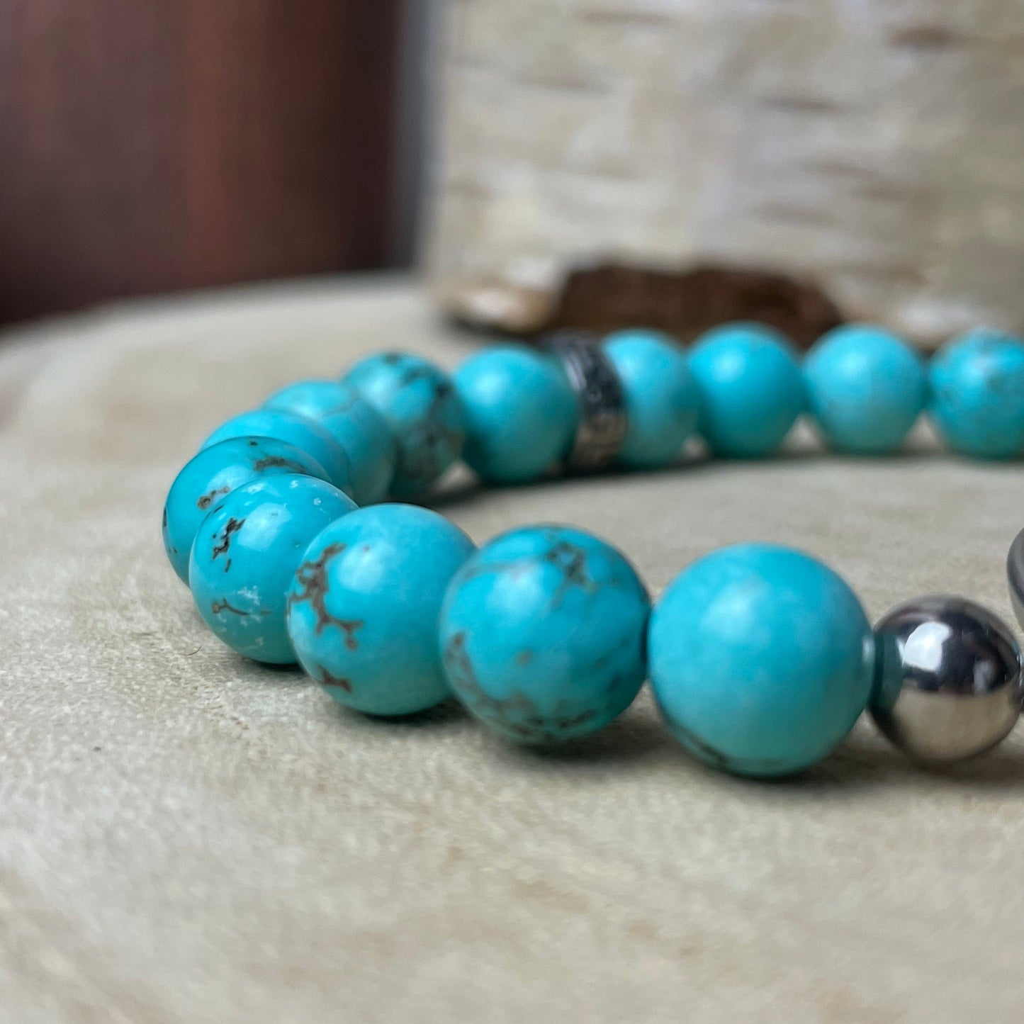 Bracelet personnalisé en Turquenite naturelle – Médaillon photo 20 mm | Clarté Paisible