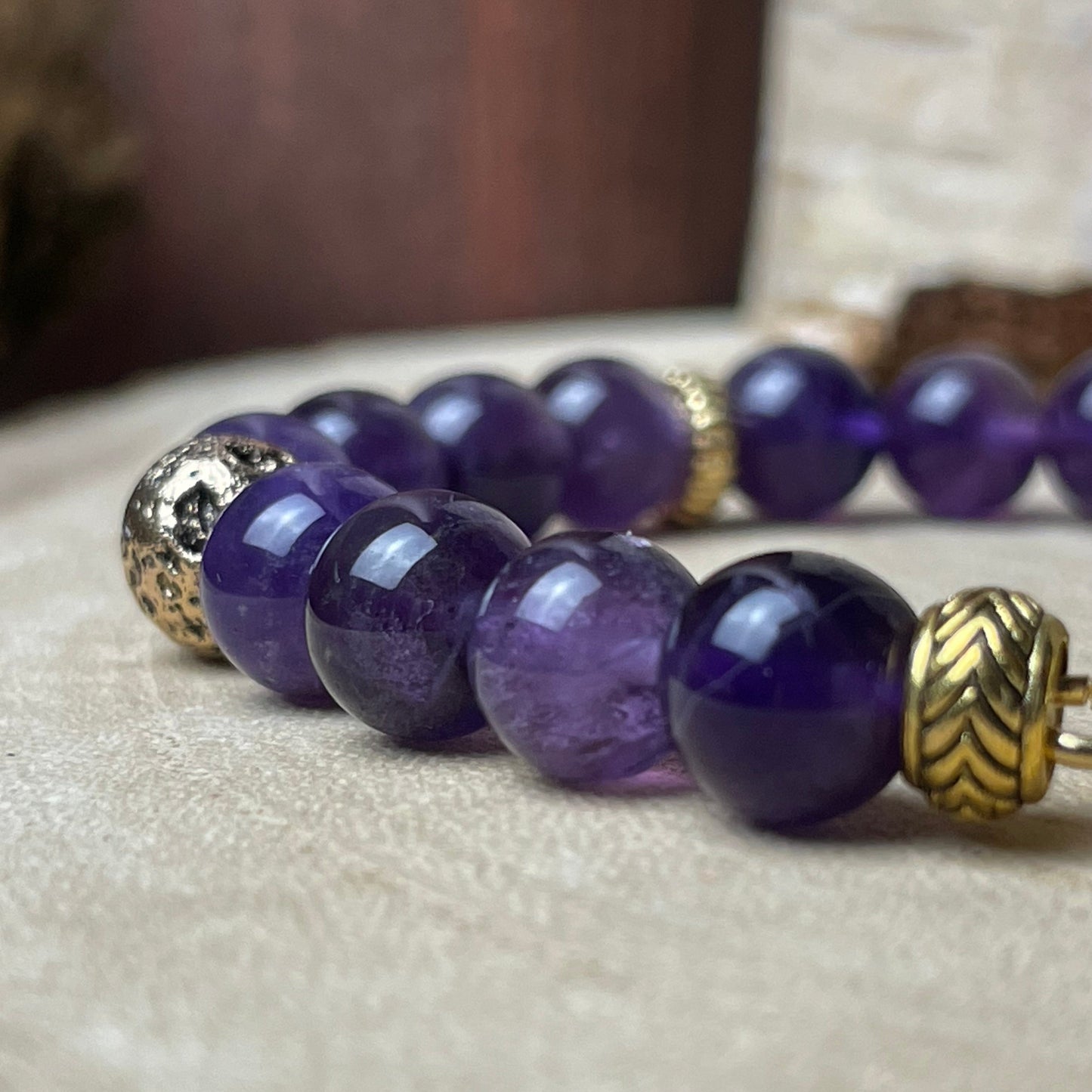 Bracelet personnalisé en Améthyste naturelle – Médaillon photo 20 mm | Paix Spirituelle