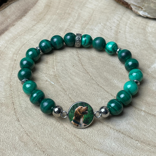 Bracelet personnalisé en Malachite naturelle – Médaillon photo 12 mm | Force Originelle